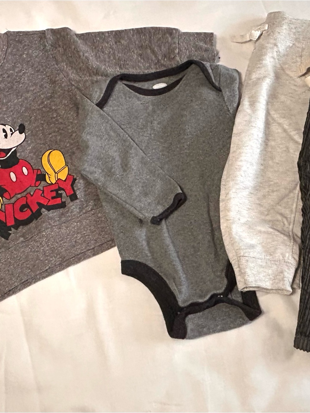12 Month Mickey Sweatshirt, Bodysuits and Pants Bundle 4 pieces!